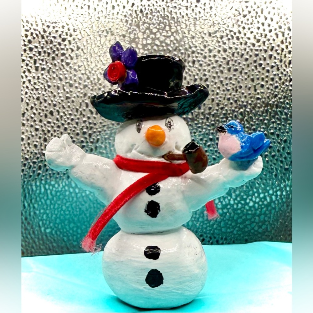 Handcrafted Festive Snowman Figurine with Hat and Scarf